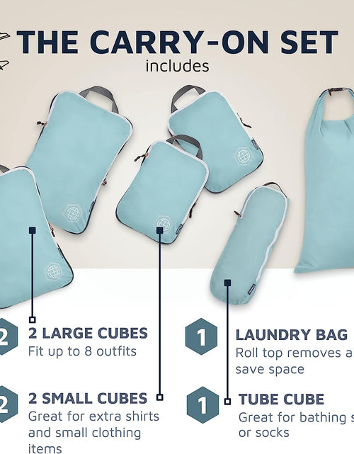 Load image into Gallery viewer, Compression Packing Cubes for Travel - Luggage and Backpack Organizer Packaging Cubes for Clothes (Dusty Teal and White, 6Piece)
