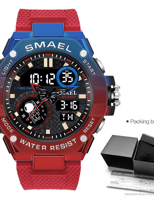 Load image into Gallery viewer, Red Digital Quartz Watch Men Dual Time Display Electronic Chronograph Sport Wristwatch with Auto Date LED Week Alarm 8068
