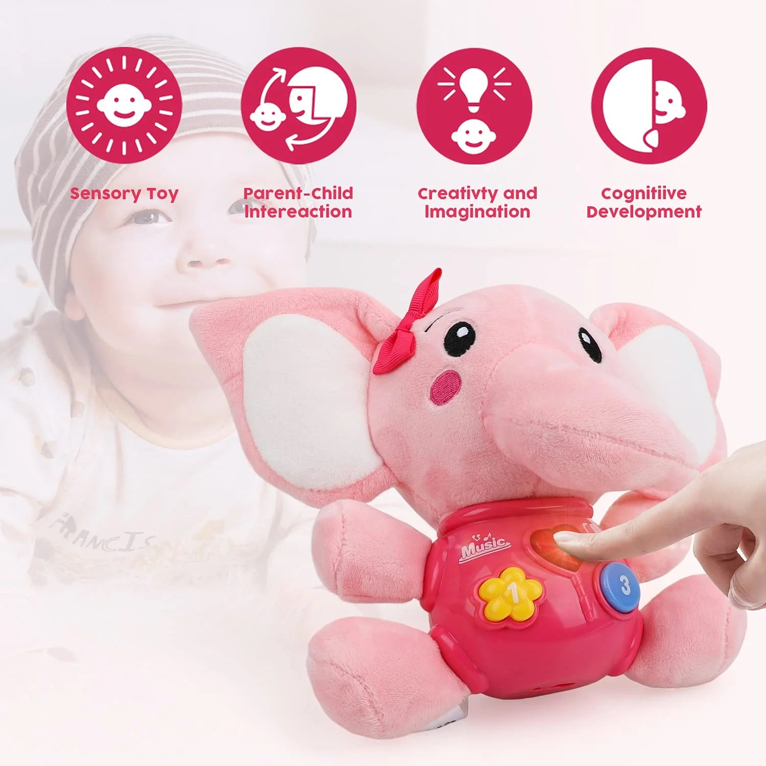 Baby Toys 0 3 6 12 Months, Plush Elephant Infant Toys with Baby Rattles, Newborn Baby Musical Toys for Baby 0 to 12 Month, Light up Baby Toys for Boys Girls Toddlers, Christmas Gifts for Baby