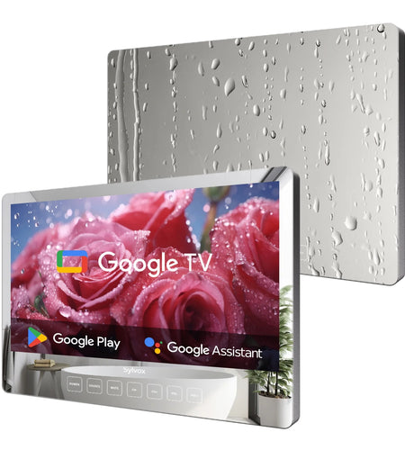 19 Inch Bathroom TV, 1080P Smart Mirror TV Google System NTSC & ATSC Tuner Support Wifi Bluetooth 500 Nits High Brightness, IP66 Waterproof TV for Bathroom Bathtub Hotel Shower Spa (Wall Mount)