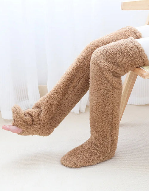 Load image into Gallery viewer, Fluffy Thigh High Socks Teddy Legs Snuggle Long Paws Fuzzy Leggings over Knee Slippers Hairy Stockings Floor Socks
