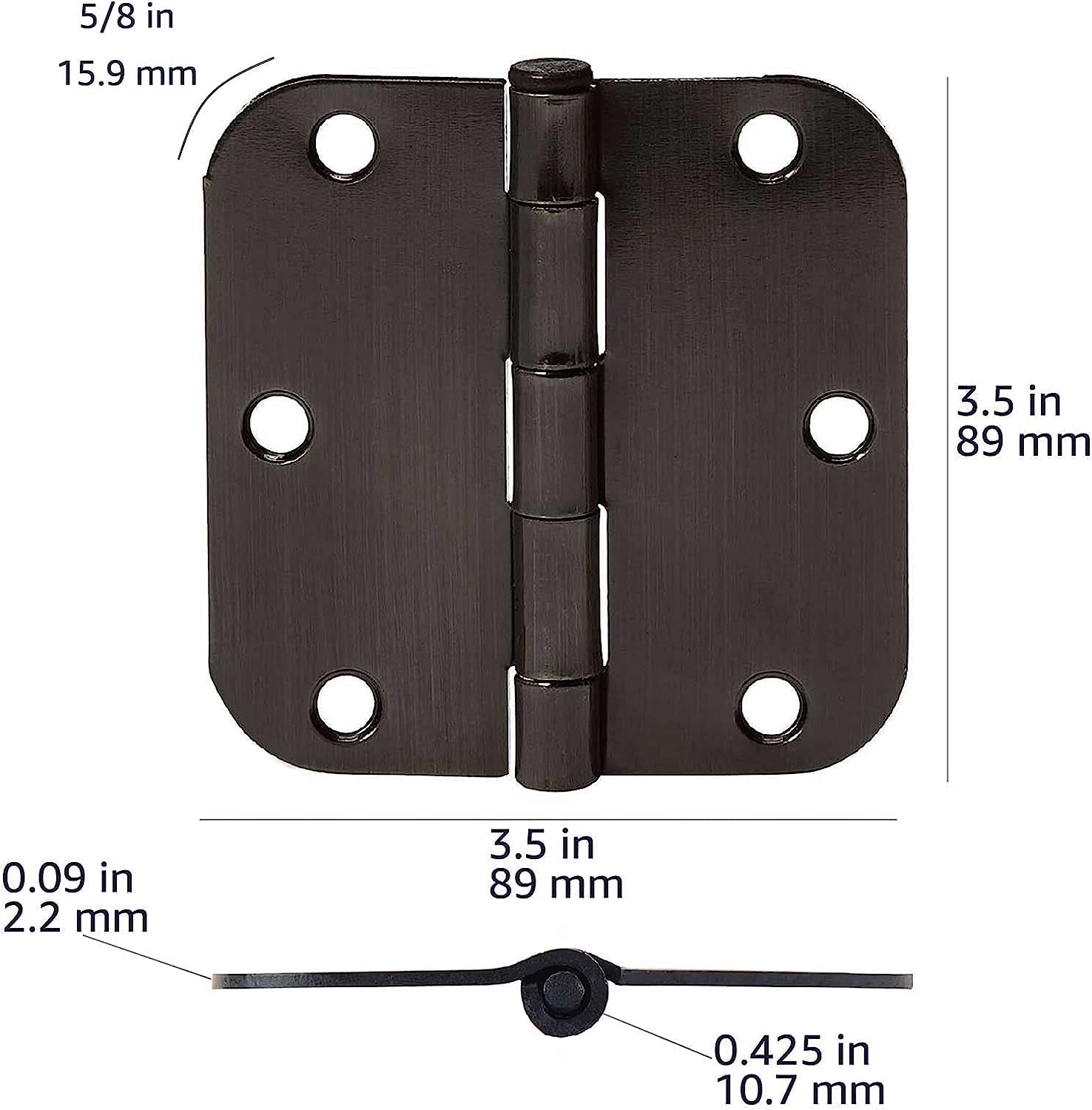 Rounded 3.5 Inch X 3.5 Inch Door Hinges, 18 Pack, Oil Rubbed Bronze