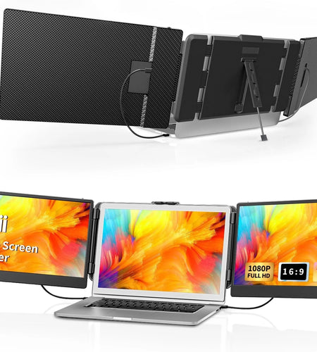 Portable Laptop Screen Extender - 14" Triple IPS FHD 1080P Monitor, Hdmi/Usb-A/Type-C, Compatible with Windows & Mac for Travel, Gaming, Work (Max Length: 15.74")