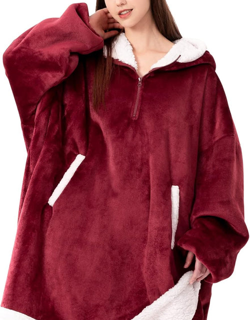 Load image into Gallery viewer, Wearable Blanket Oversized Microfiber Sherpa Wearable Blanket Hoodie, Sweatshirt with Hood Pocket and Sleeves, Super Soft Warm Plush Hooded Blanket for Adult Women Men One Size Fits All Wine
