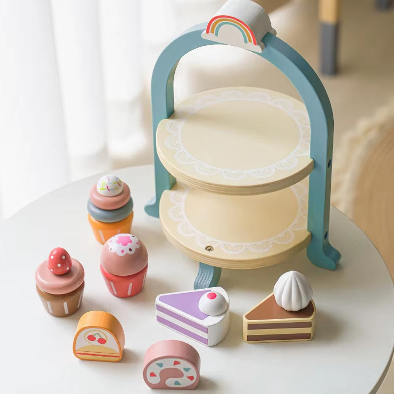 Royal Afternoon Tea Set Pretend Play Wooden Toys Kitchen Cake Role Play Parent-Child Learning Educational Toys for Children Gift