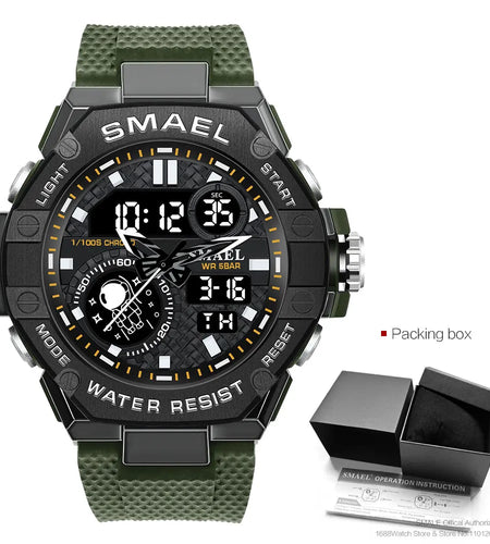 Red Digital Quartz Watch Men Dual Time Display Electronic Chronograph Sport Wristwatch with Auto Date LED Week Alarm 8068