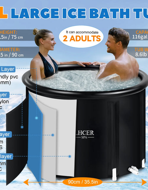 Load image into Gallery viewer, Portable Ice Bath Tub 116 Gal XL Plunge Bathtub with Cover Outdoor Ice Pod Tub for Cold Water Therapy Recovery, 75&quot;X 90&quot; Inflatable Ice Bath Barrel Plunge Pool
