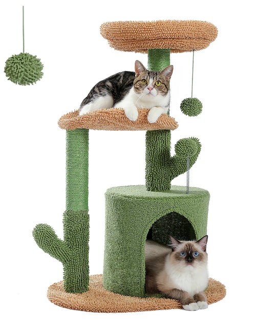 Load image into Gallery viewer, Festive Cat Scratching Post Cactus Tree Tower with Sisal Rope Cat Climbing Frame with Christmas Decoration
