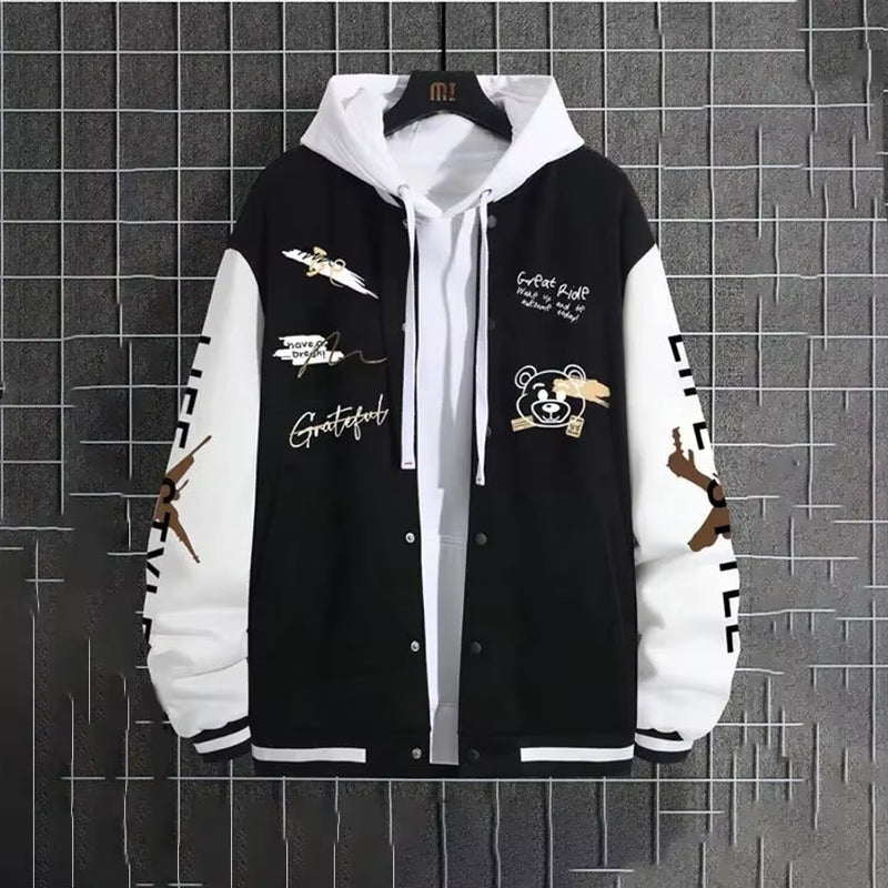 Men'S Fashionable Baseball Jacket, Spring and Autumn Trendy American High Street Ruffian Handsome Loose Casual Jacket