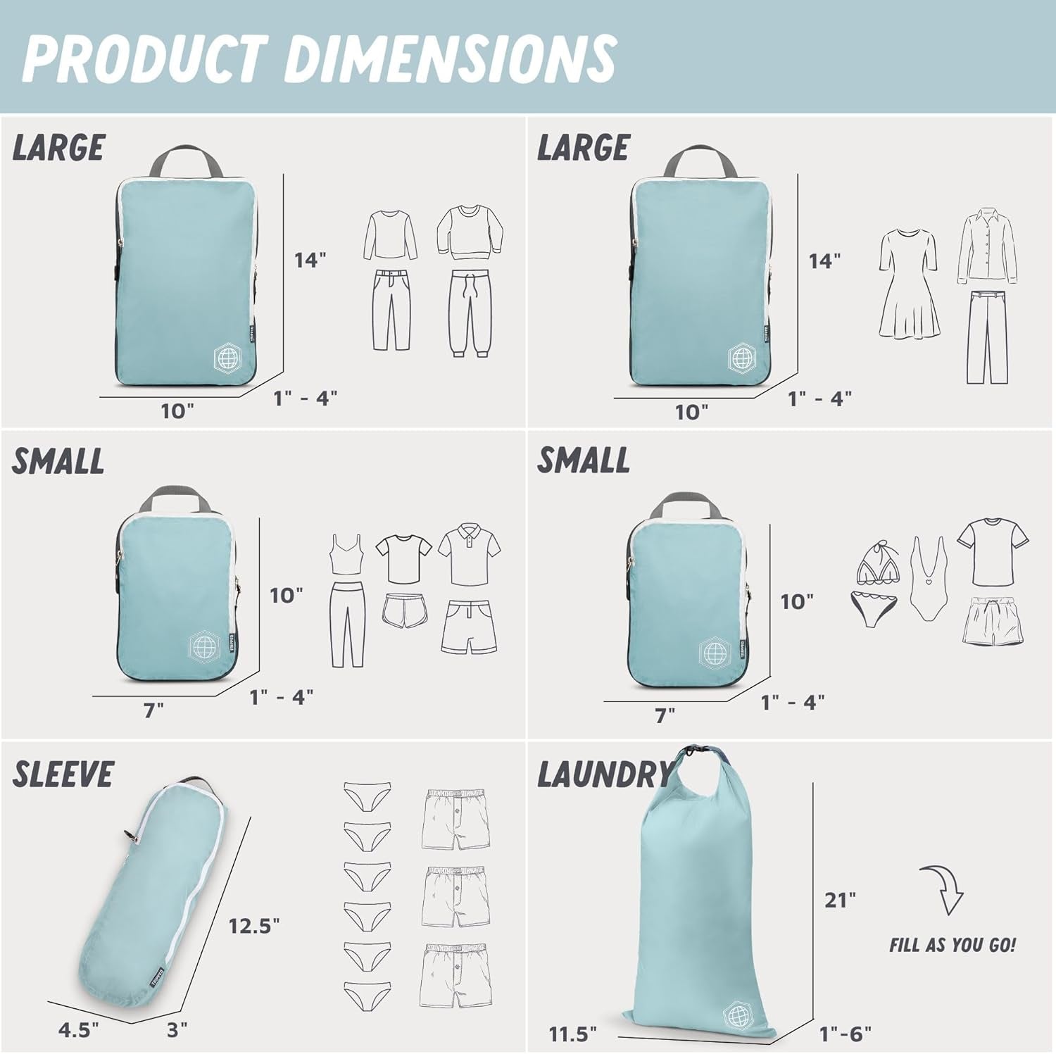 Compression Packing Cubes for Travel - Luggage and Backpack Organizer Packaging Cubes for Clothes (Dusty Teal and White, 6Piece)