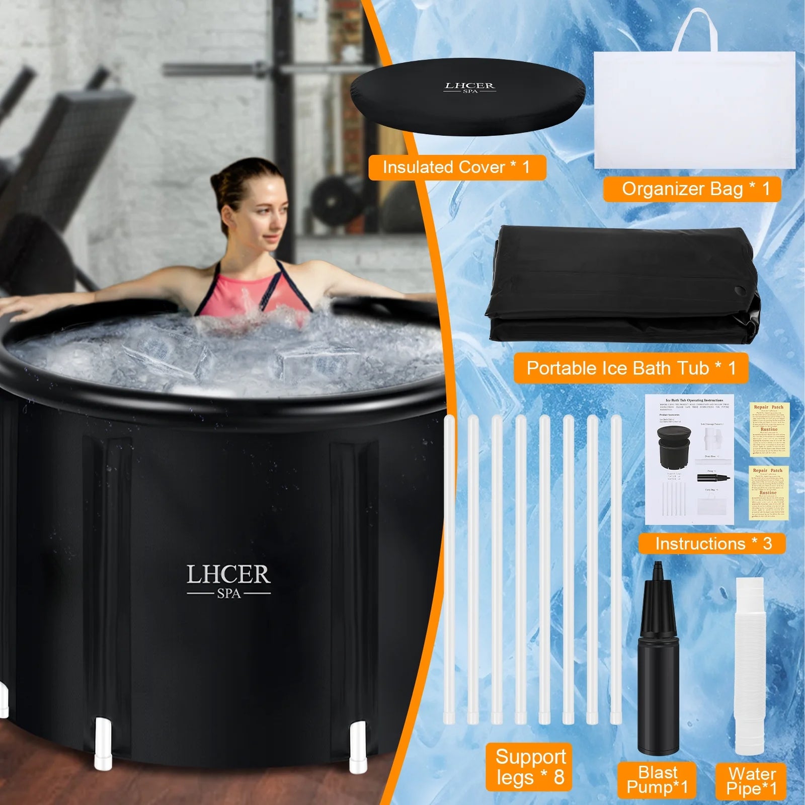 Portable Ice Bath Tub 116 Gal XL Plunge Bathtub with Cover Outdoor Ice Pod Tub for Cold Water Therapy Recovery, 75"X 90" Inflatable Ice Bath Barrel Plunge Pool