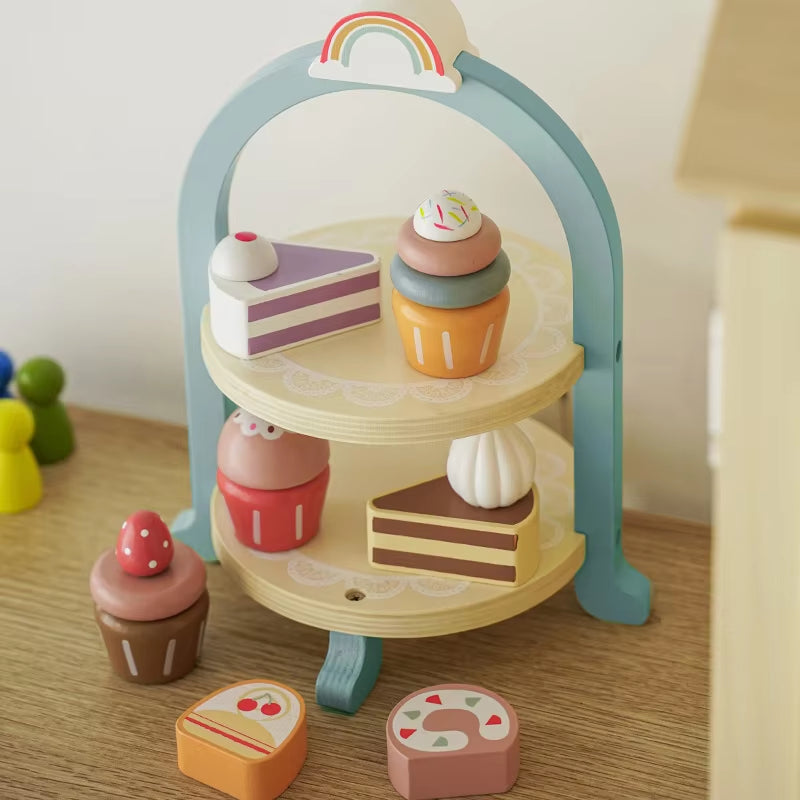 Royal Afternoon Tea Set Pretend Play Wooden Toys Kitchen Cake Role Play Parent-Child Learning Educational Toys for Children Gift