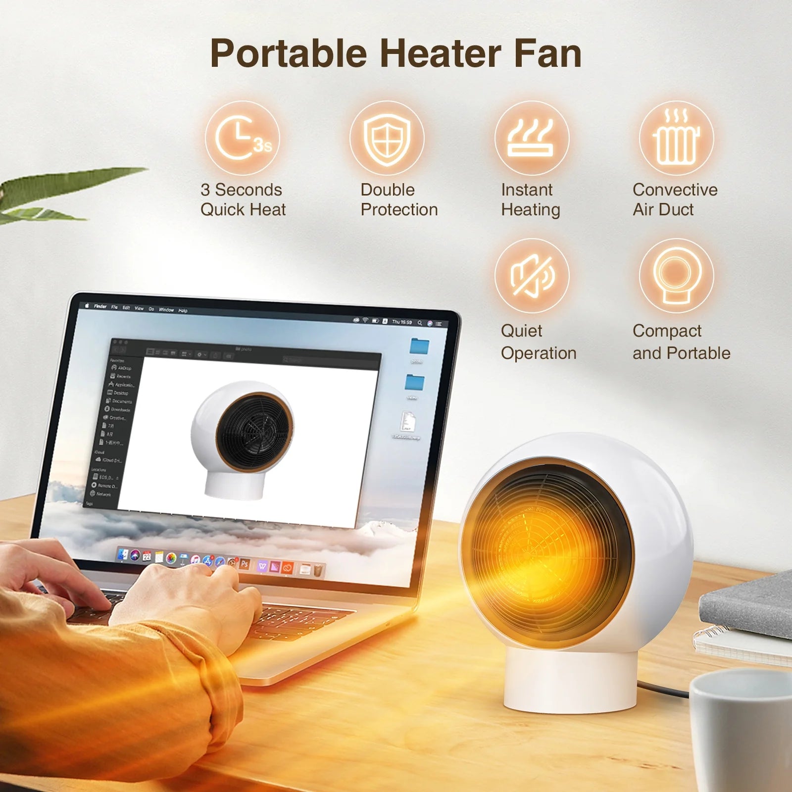 Portable Heater, Space Heaters for Indoor Use, Electric Heater Safe Quiet Ceramic Heater, Small Space Heater for Office, Room Heater, Desk Heater