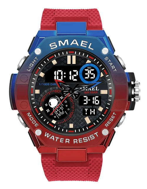 Load image into Gallery viewer, Red Digital Quartz Watch Men Dual Time Display Electronic Chronograph Sport Wristwatch with Auto Date LED Week Alarm 8068
