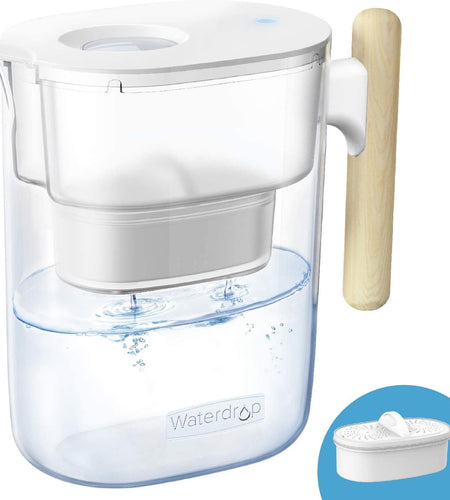 200-Gallon Long-Life Chubby 10-Cup Water Filter Pitcher with 1 Filter, NSF Certified, 5X Times Lifetime, Reduces PFAS, PFOA/PFOS, Chlorine, BPA Free, Clear