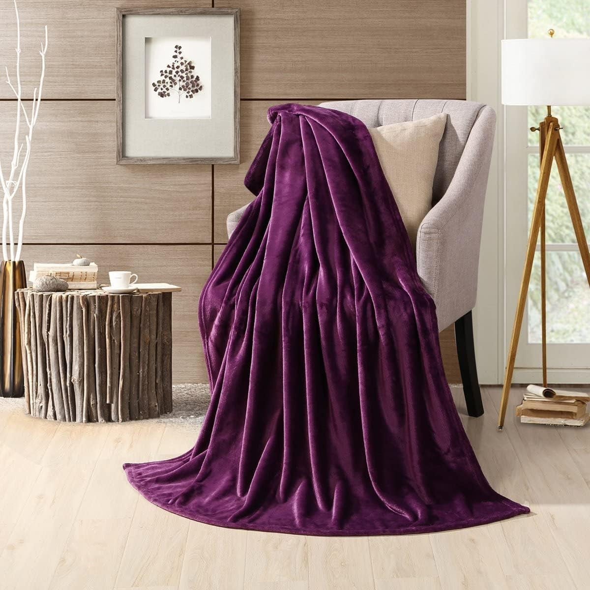 Flannel Fleece Throw Blanket Purple - Super Soft Plush Microfiber Solid Blanket for Couch, Bed, Chair, Sofa - Fuzzy Cozy Lightweight - 50X60 Inch