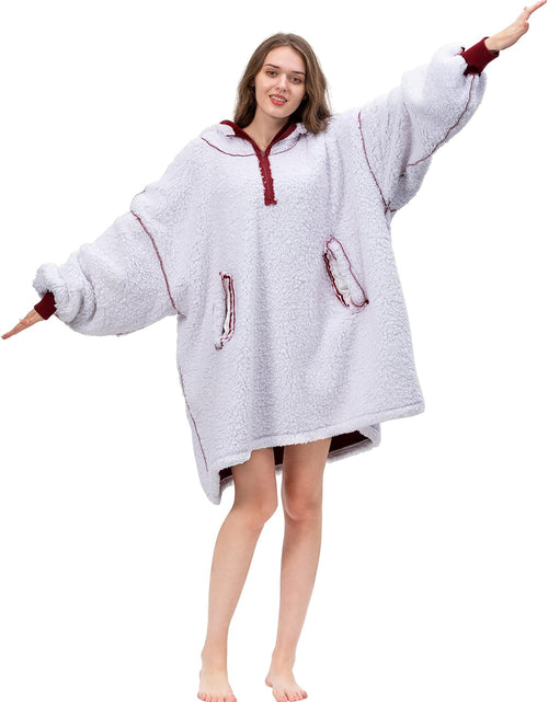 Load image into Gallery viewer, Wearable Blanket Oversized Microfiber Sherpa Wearable Blanket Hoodie, Sweatshirt with Hood Pocket and Sleeves, Super Soft Warm Plush Hooded Blanket for Adult Women Men One Size Fits All Wine
