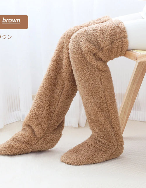 Load image into Gallery viewer, Fluffy Thigh High Socks Teddy Legs Snuggle Long Paws Fuzzy Leggings over Knee Slippers Hairy Stockings Floor Socks
