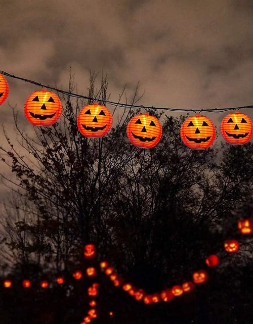 Load image into Gallery viewer, Halloween Pumpkin Lantern String Lights, 8.5Ft Orange Pumpkin String Lights with 10 Nylon Jack Smiling Face Lanterns, Halloween Lantern Lights for Indoor Outdoor Halloween Party Decor
